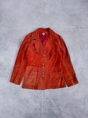 VINTAGE Suede Button-Front Jacket in Rust Orange